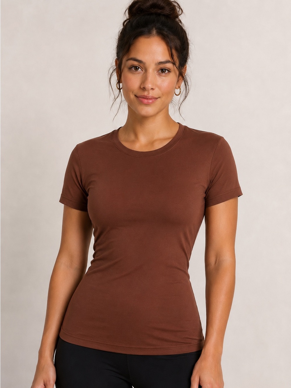 CC-Peach Brown Large Women’s Performance Crew Neck Stretch Short Sleeve shirt